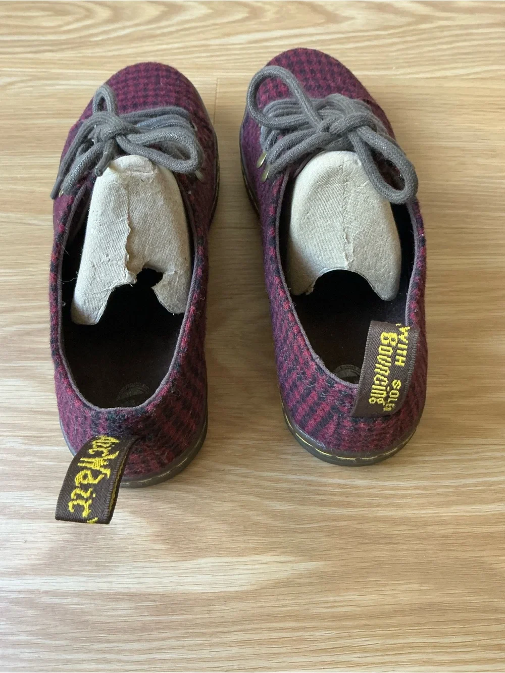 Dr Martens Samira Low Top Wool Shoes Size 6O Oxblood Houndstooth Lace-Up